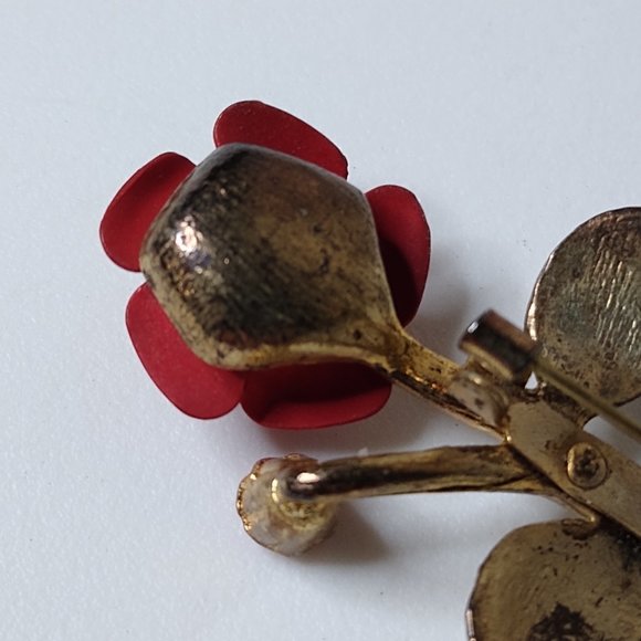 Vintage Little Metal Red Rose Brooch - Picture 12 of 14